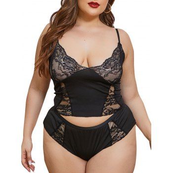 Image of Plus Size Lace Insert Lingerie Set