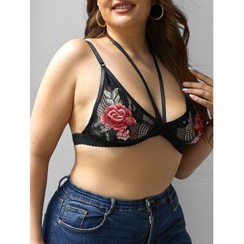 

Plus Size Floral Applique Plunge Bra, Black
