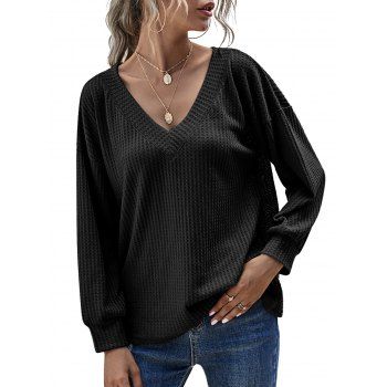 

V Neck Honeycomb Knitwear, Black