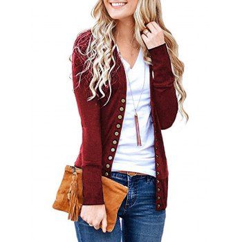 

Snap Button Front Jersey Cardigan, Deep red