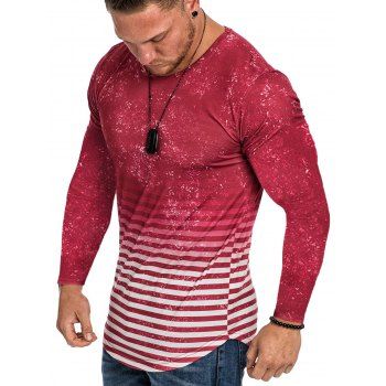 

Striped Spot Ombre Print Curved Hem T-shirt, Red