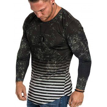 

Striped Spot Ombre Print Curved Hem T-shirt, Black