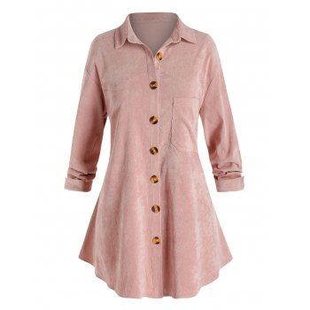 

Plus Size Corduroy Chest Pocket Drop Shoulder Shirt Jacket, Pig pink