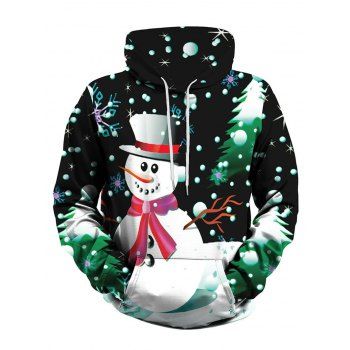 

Christmas Tree Snowman Front Pocket Plus Size Hoodie, Green