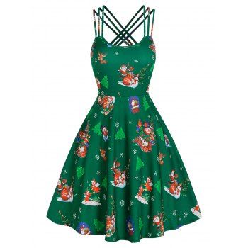 

Christmas Printed Crisscross Dress, Deep green