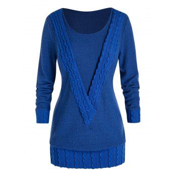 

Plus Size Ribbed Cable Knit Sweater, Blueberry blue