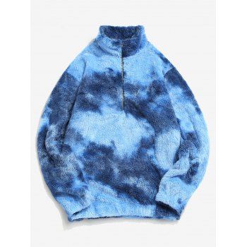 

Half Zip Faux Fur Fluffy Sweatshirt, Blue