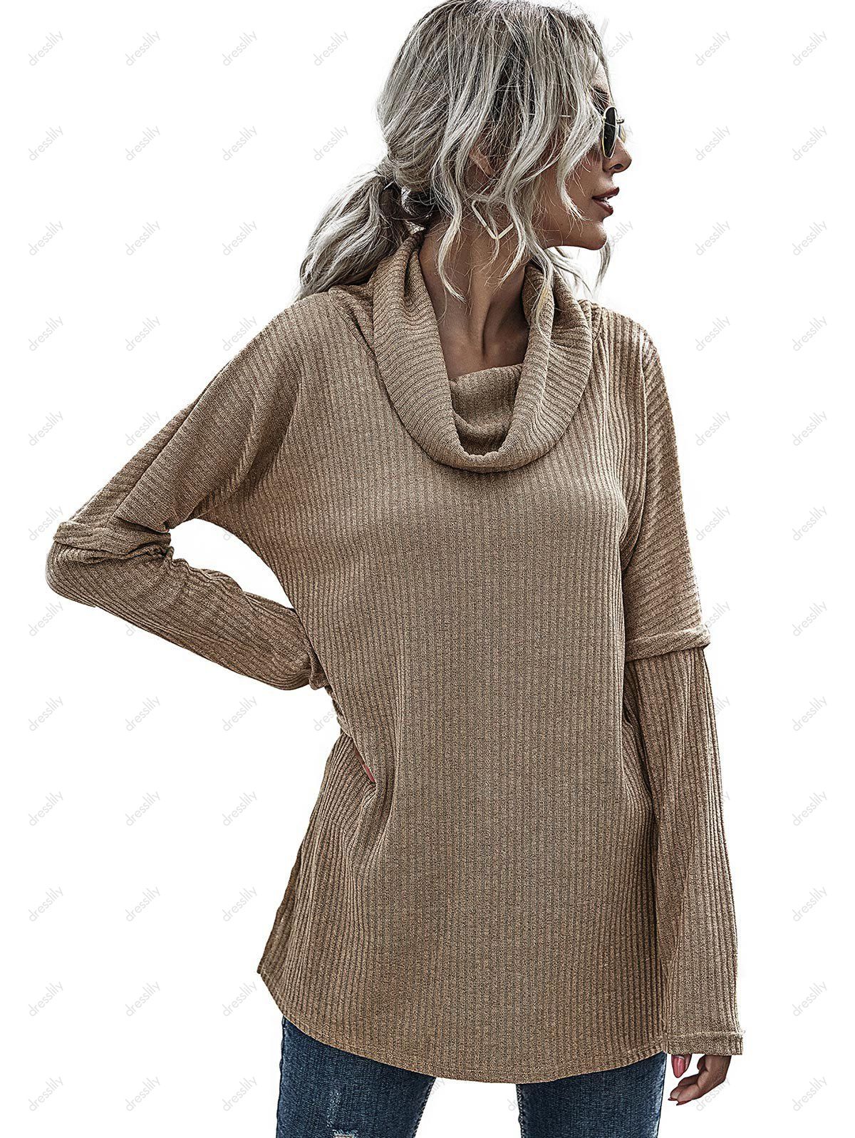 [37 OFF] 2020 Cowl Neck Ribknit Tunic Knitwear In COFFEE DressLily