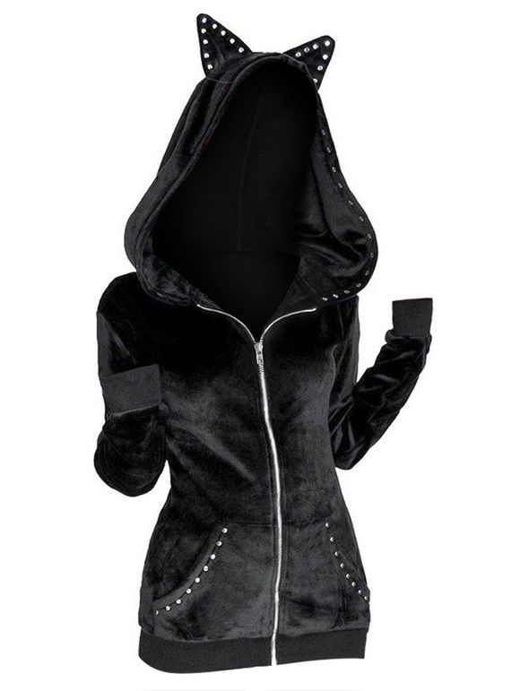 Veste à Capuche Gothique Zippée à Ourlet avec Œillet - Noir S