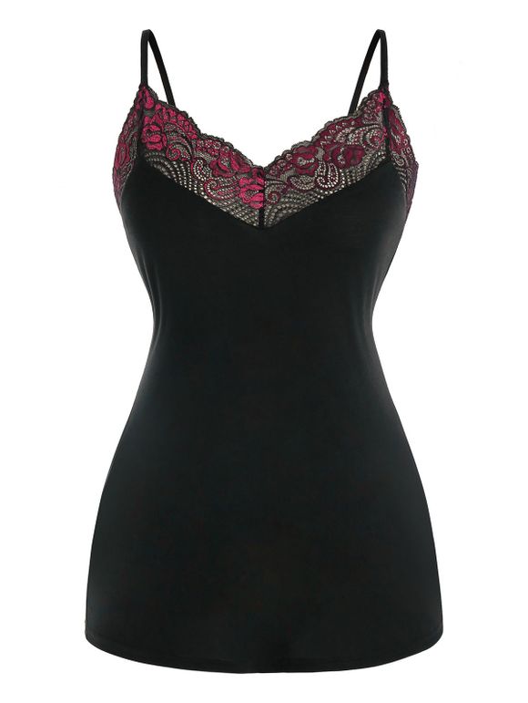 Haut à Bretelle en Dentelle Insérée de Grande Taille - Noir 5X