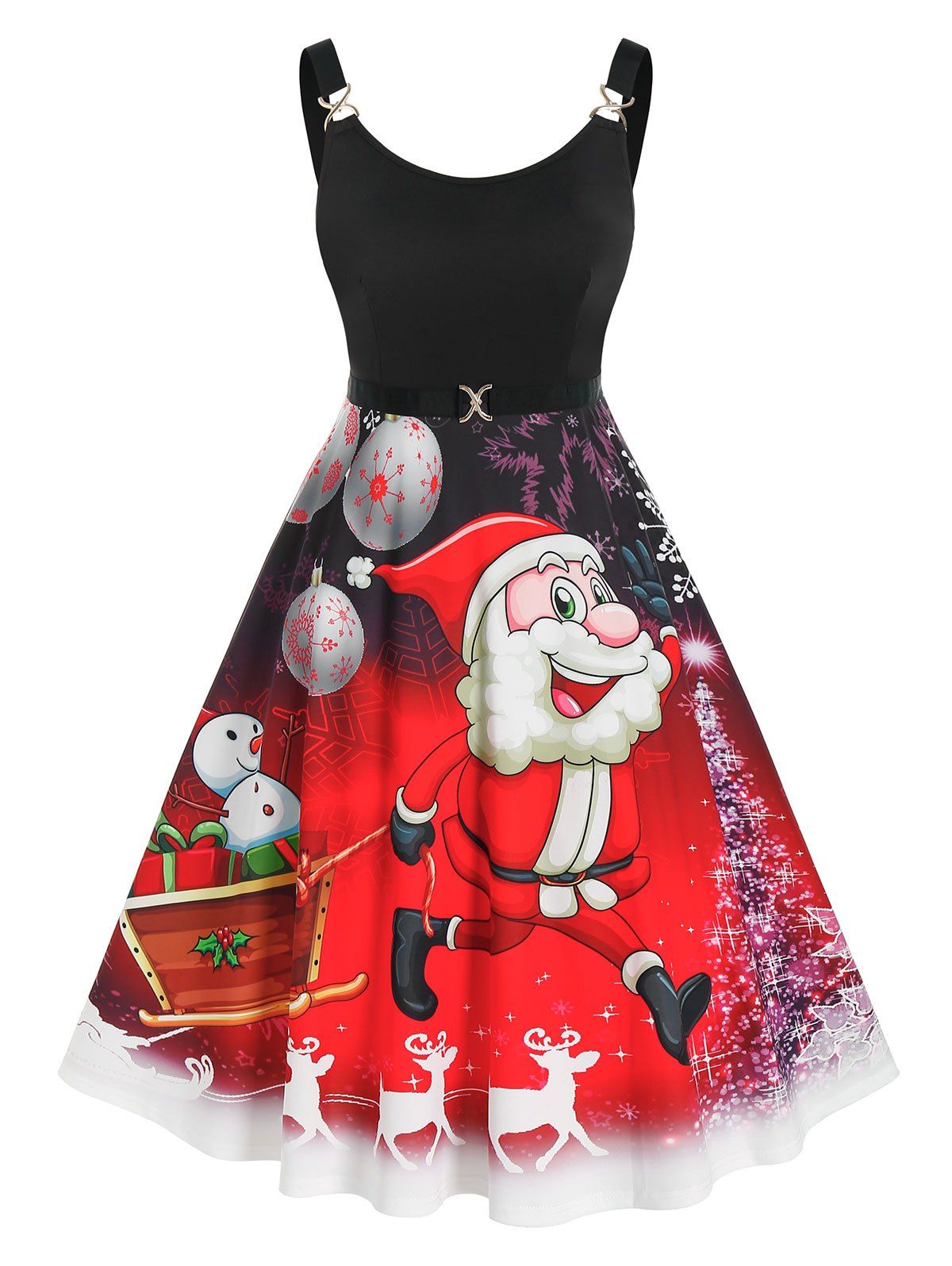 Plus Size Christmas Funny Santa Claus A Line Dress - BLACK L