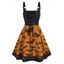 Lace Up Bat Print High Waist Cami A Line Dress - BLACK 3XL