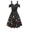 Halloween Pumpkin Animal Print Lace Up Ruched Midi A Line Dress - BLACK XL