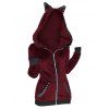 Veste à Capuche Gothique Zippée à Ourlet avec Œillet - Rouge Vineux 3XL