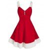 Robe de Noël Evasée en Fausse Fourrure Insérée en Velours - Rouge 3XL