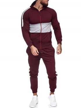 Contrast Zip Up Hoodie Jacket and Pants Two Piece Sports Set