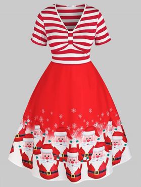 Plus Size Christmas Santa Claus Stripe A Line Dress