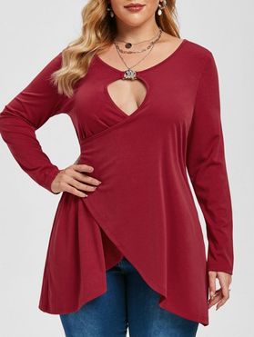 Plus Size Cutout Crossover High Low Tee
