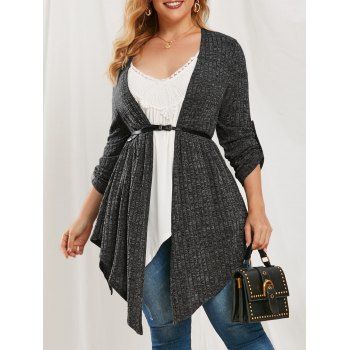 

Plus Size 2 In 1 Embroidery Knitted T-shirt, Carbon gray