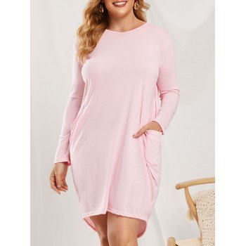 

Plus Size Pockets High Low Baggy Dress, Light pink