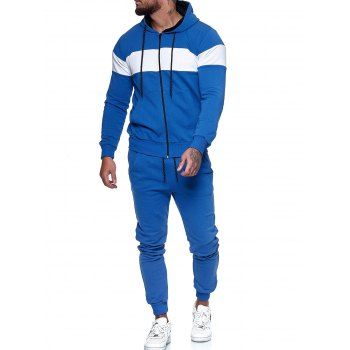 

Contrast Zip Up Hoodie Jacket and Pants Sports Two Piece Set, Blue