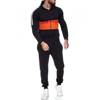 

Contrast Zip Up Hoodie Jacket and Pants Two Piece Sports Set, Black