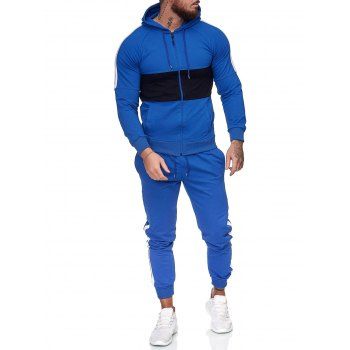 

Contrast Zip Up Hoodie Jacket and Pants Two Piece Sports Set, Blue