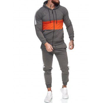 

Contrast Zip Up Hoodie Jacket and Pants Two Piece Sports Set, Dark gray