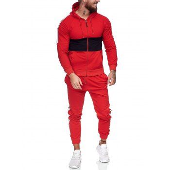 

Contrast Zip Up Hoodie Jacket and Pants Two Piece Sports Set, Red