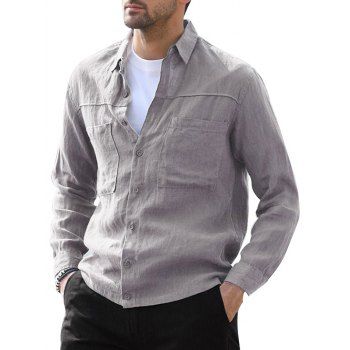 

Button Up Double Pockets Shirt, Gray