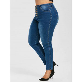 Image of Button Fly High Waisted Plus Size Skinny Jeans