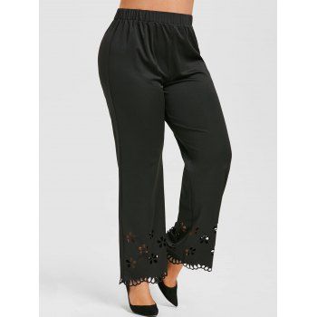 

Plus Size High Rise Laser Cut Pants, Black