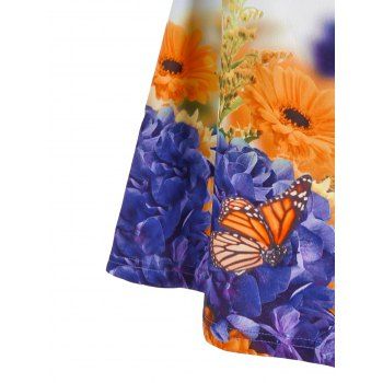 Garden Butterfly Floral Print Crossover Dress
