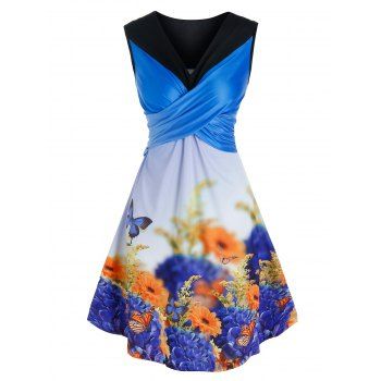 

Garden Butterfly Floral Print Crossover Dress, Blue