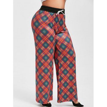 

Plus Size Plaid Drawstring Wide Leg Pants, Red