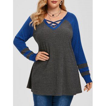 

Plus Size Criss Cross Raglan Sleeve Sweater, Carbon gray