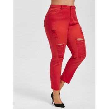 

Plus Size Colored Ripped Skinny Pencil Jeans, Red