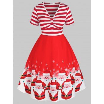 

Plus Size Christmas Santa Claus Stripe A Line Dress, Red