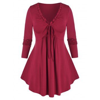 

Plus Size Ruffle Tied T Shirt, Red wine