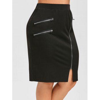 

Plus Size Zippered Knee Length Skirt, Black