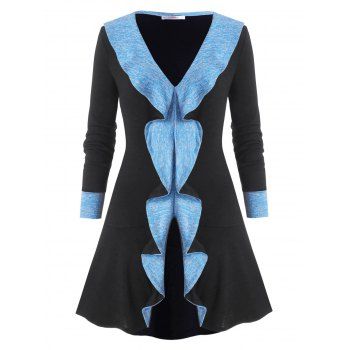 

Space Dye Hooded Flounces Plus Size Knitwear, Blue