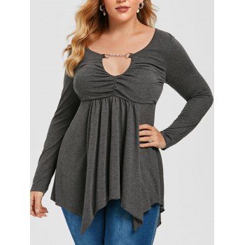 

Plus Size Low Cut Ruched Asymmetric T Shirt, Dark slate grey