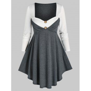 

Plus Size Sweetheart Neck Two Tone T Shirt, Ash gray