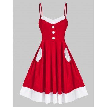 

Spaghetti Strap Contrast Velvet Christmas Dress, Red