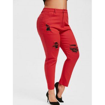 

Plus Size Colored Skinny Distressed Jeans, Red