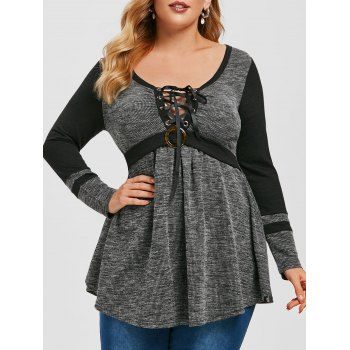 

Plus Size Lace-up Marled Rib Knit Sweater, Black