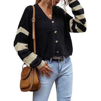 

Striped Sleeve Button Up Cardigan, Black
