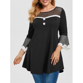

Plus Size Fishnet Insert Bell Sleeve Tee, Black