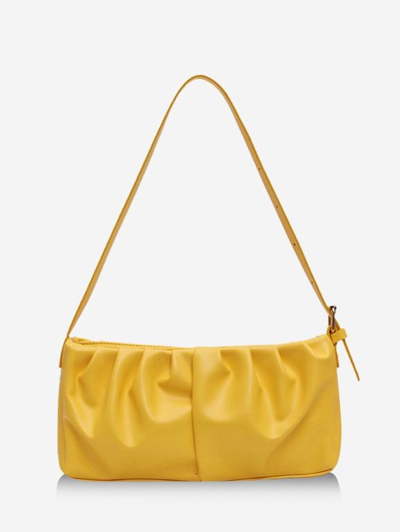 Sac à Bandoulière Rectangle Plissé en Couleur Unie - Jaune 