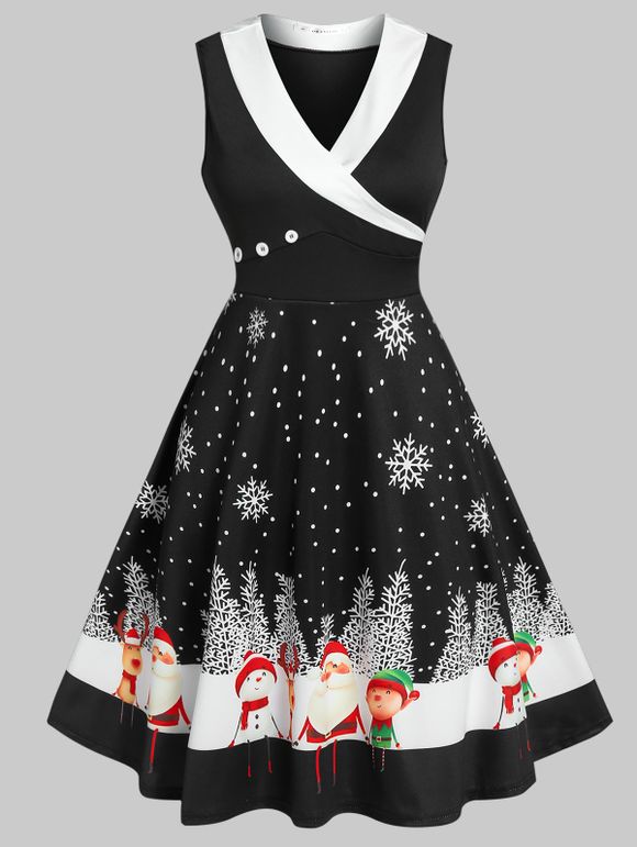 Robe Longueur à Imprimé Genou de Noël à Col Châle - Noir M